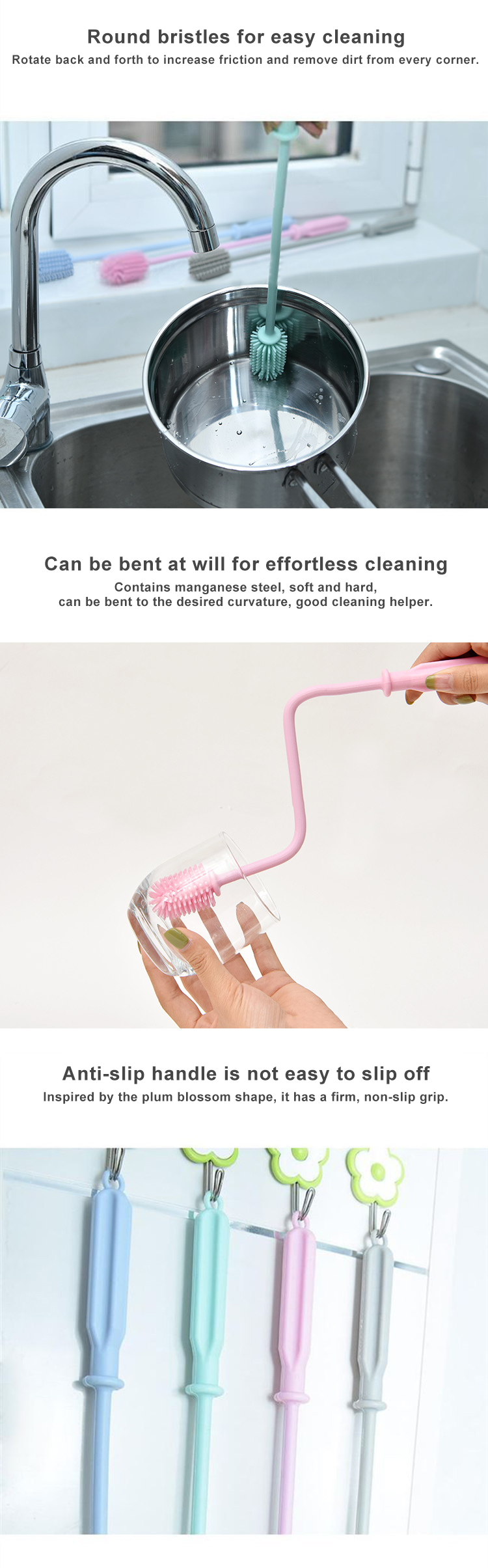 OEM Flexible Collapsible Silicone Bottle Cleaning Brush