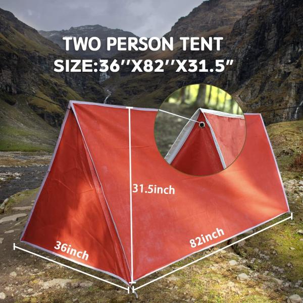 Emergency Tent, 2 Person Tube Tent Survival Shelter Paracord, Stakes, Whistle