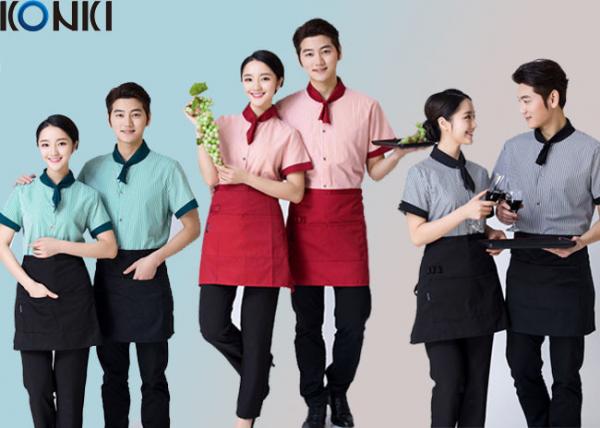 Stripe Shirt Restaurant Staff Uniforms Embroidered Workwear For Women