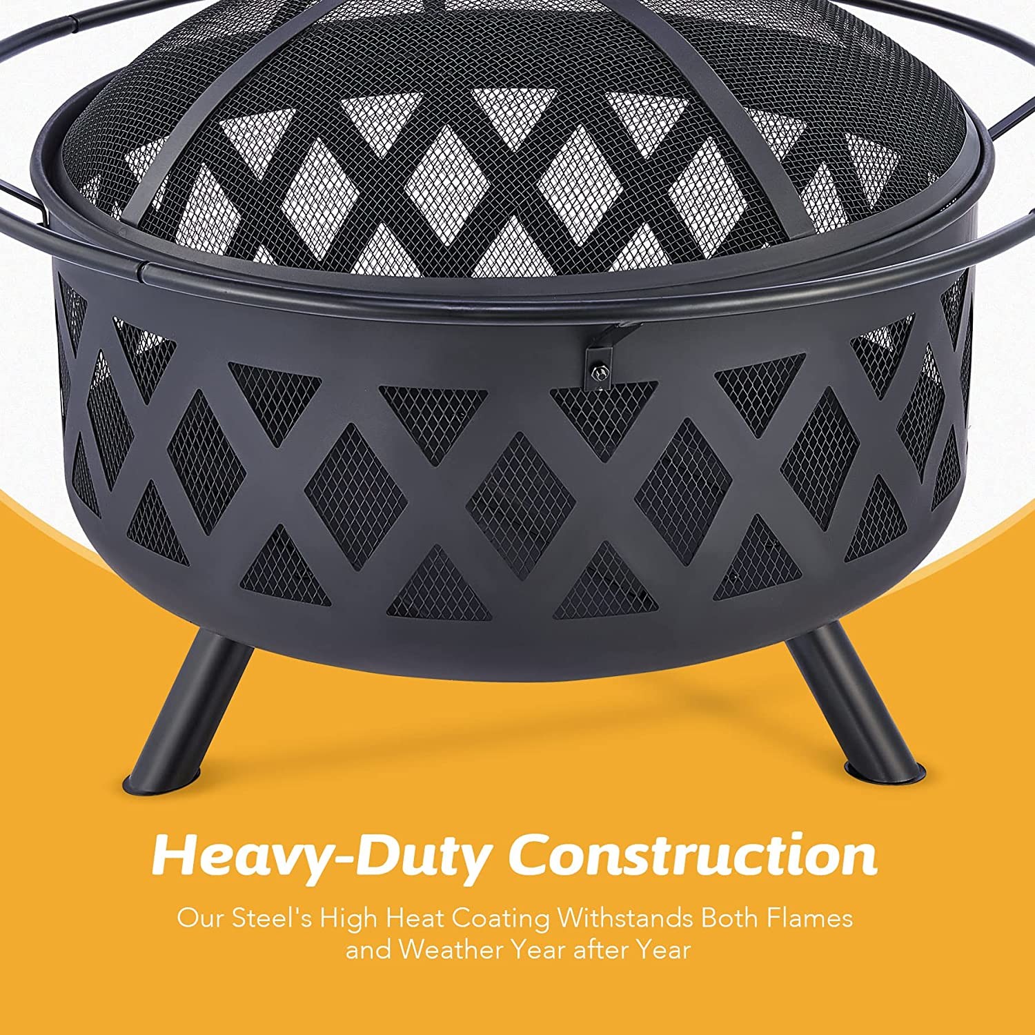 Round Portable Wood Burning Fire Pit Camping Bonfire With BBQ Grill