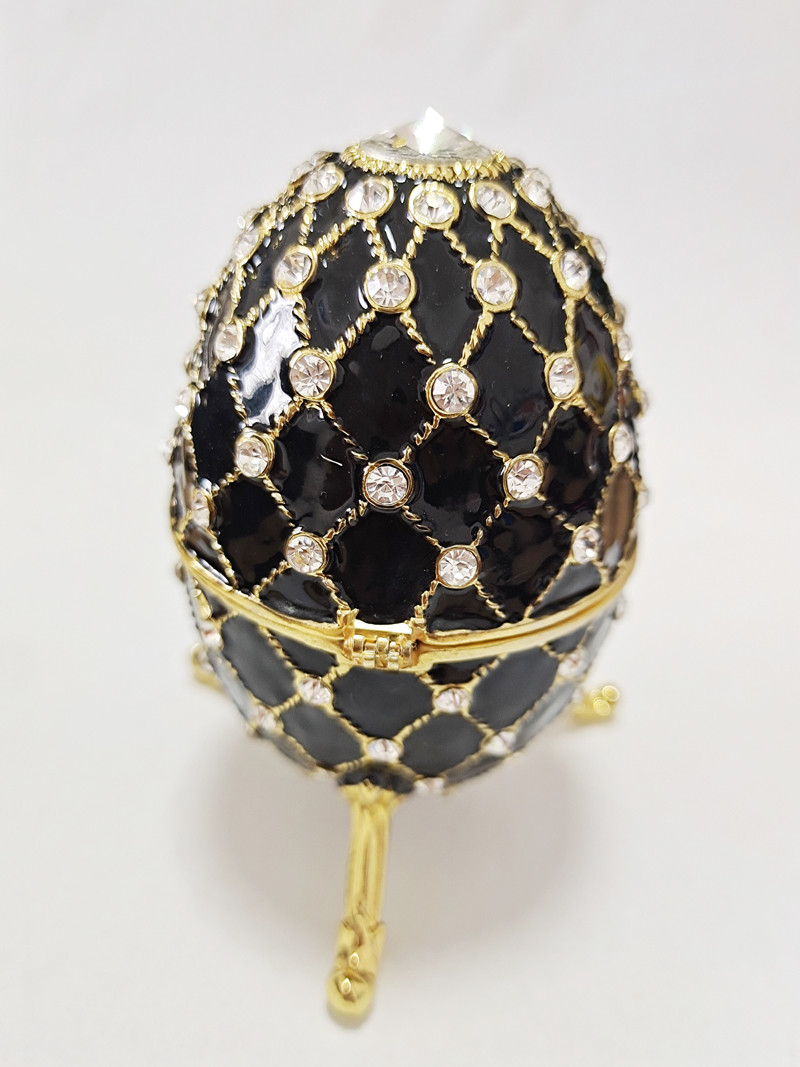Luxury Faberge Easter Egg Decorative Earring Ring Trinket Holder Box Hand Painted Faberge Egg Style Hinged Jewelry
