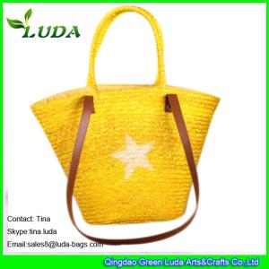 China LUDA eco-friendly green handbags white star wheat straw tote shopping bag wholesale