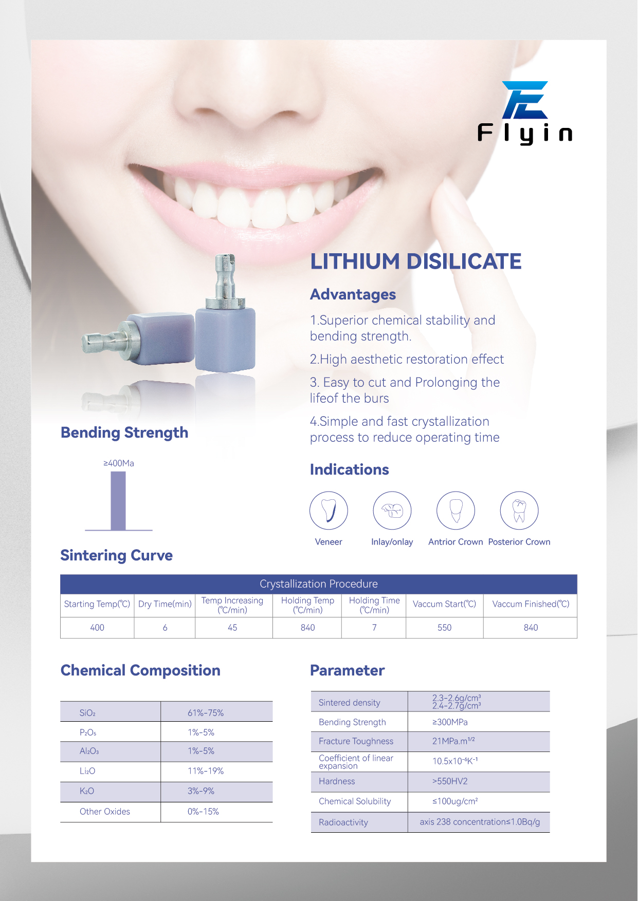Flyin 5PCS Lithium Disilicate C14 HT/LT lithium disilicate ceramic For Dental Lab