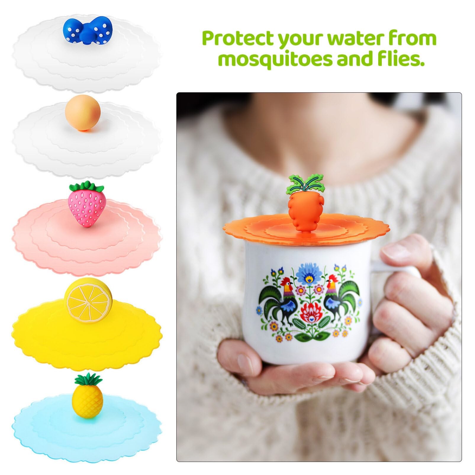 Silicone Mug Lid Cover, Colorful Anti-Dust Silicone Mug Cover Cute Reusable Silicone Lids For Cups Mug Beer Glass Indoor