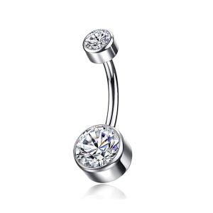 China Double Clear Gems Women Titanium Belly Button Rings 14 Gauge 6mm wholesale