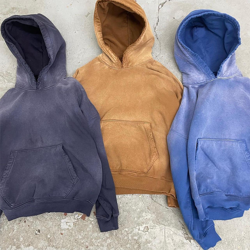 100% Cotton Vintage French Terry Hoodie Customize Distressed Mens Acid Wash Hoodie