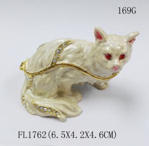 China Fashion Pink Cat trinket boxes with crystal Rhinestone metal cat craft Jewelery Boxes decoration lady gift wholesale