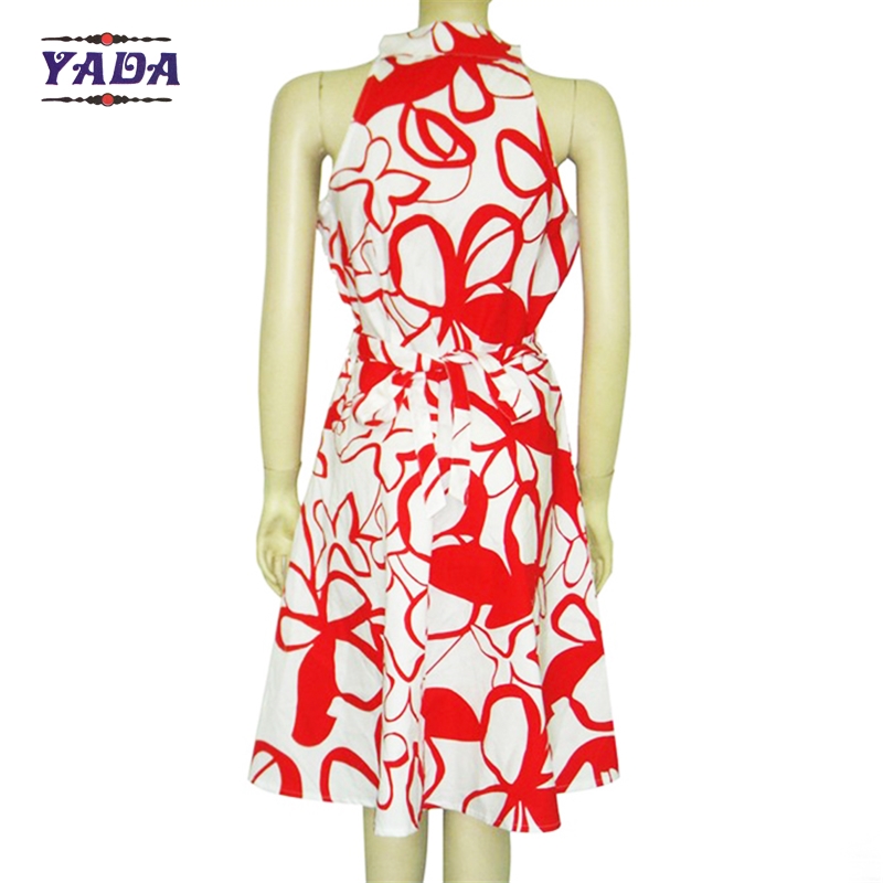 Summer elegant sleeveless hot style print girls dresses lady's ladies dinner party t shirt dress in cheap price