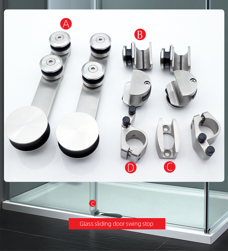 Frameless Glass Shower Room Rolling Barn Sliding Door Track Hardware Kit with Acrylic Tray