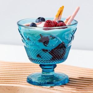 China Pressed 8oz Blue Glass Serving Bowls 230ml Colored Mini Glass Trifle Bowls wholesale