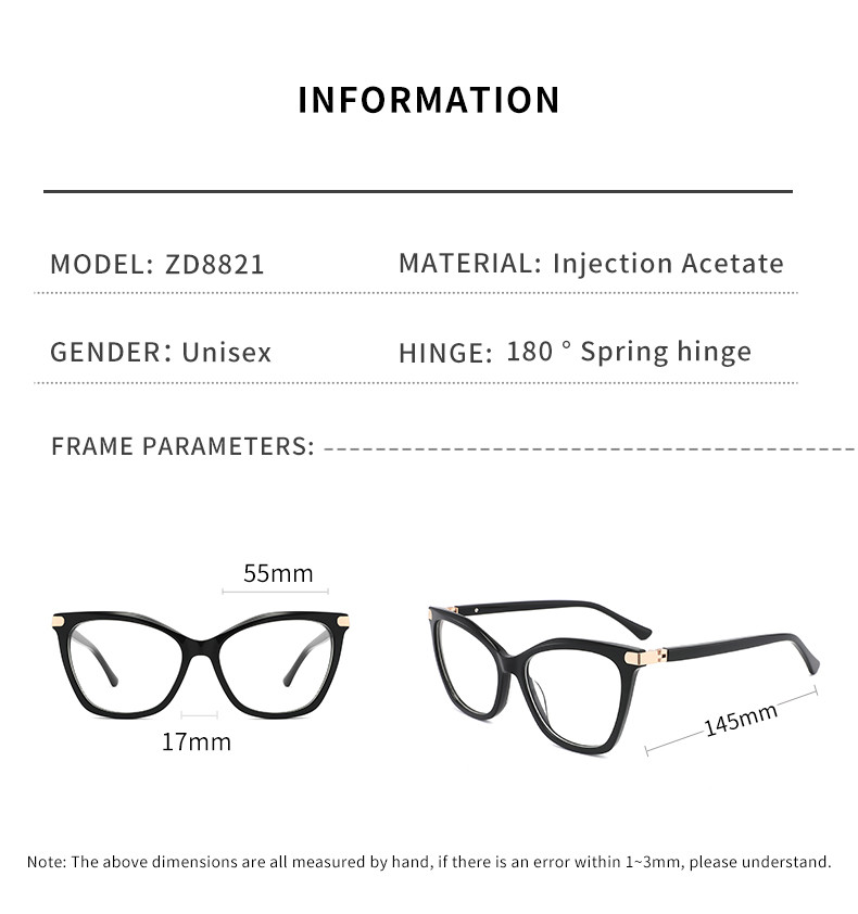 CatEye Shape Acetate Frame Glasses , 180 Degree Flexible Hinge Glasses