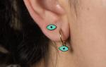 Unique Delicate Stainless Steel Gold Earrings Green Pink Eye Epoxy Earrings