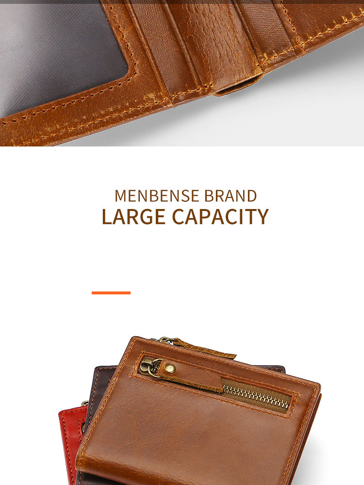 Minibook Genuine Leather Male Wallet with Anti-Theft Protection and Customizable Logo