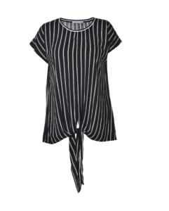 China Bow Tie Short Sleeve Women's Striped Tops In Black With Viscose Composition wholesale
