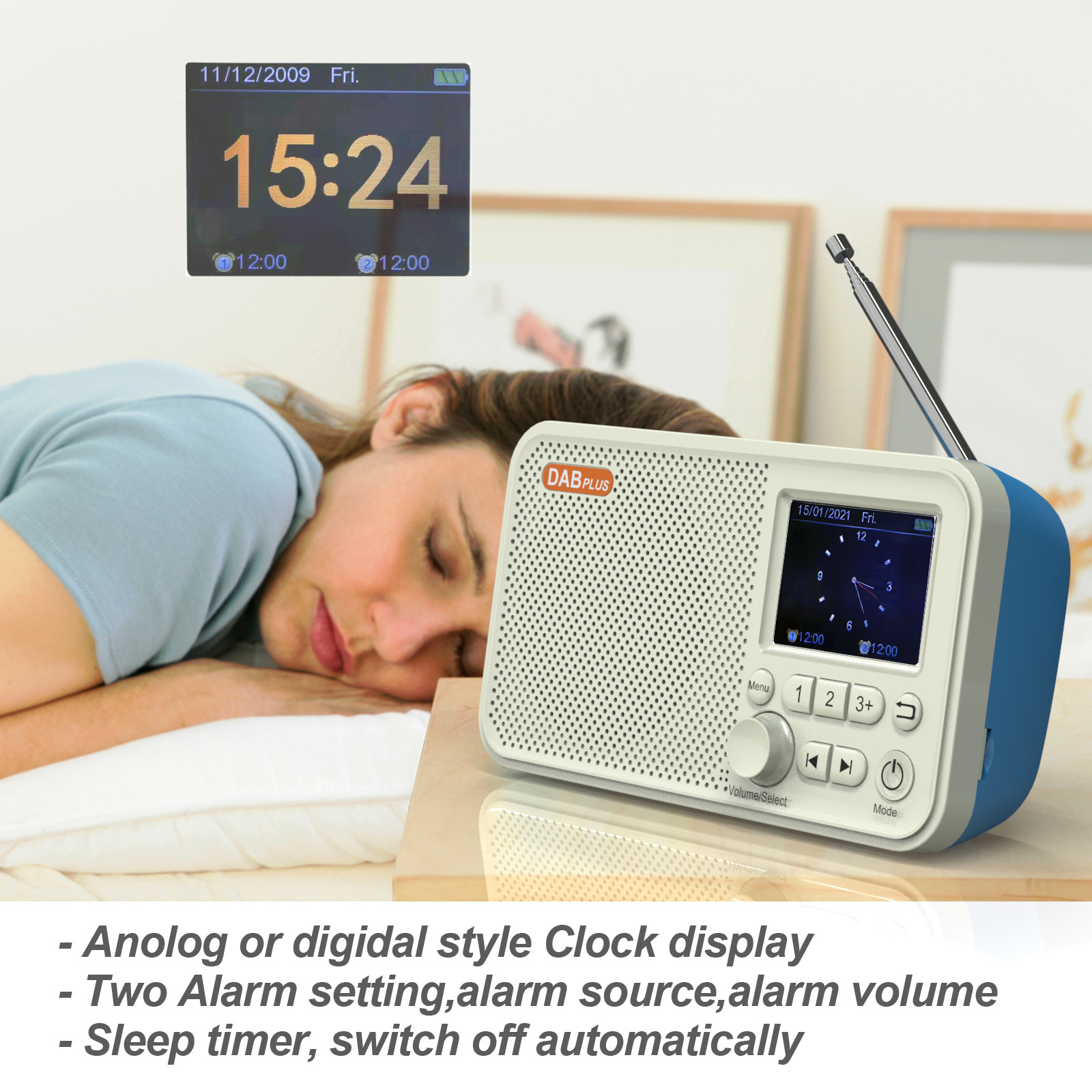 Telescopic Antenna DAB Wireless Radio Rechargeable Wireless Portable