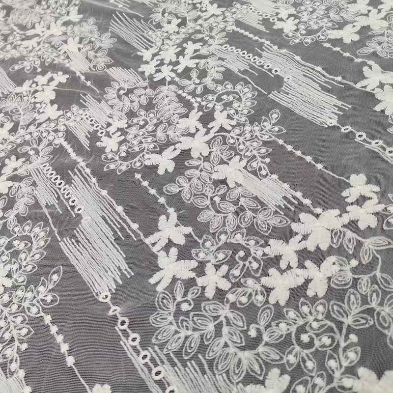 Embroidery 130cm White Bridal Lace Fabric Soft Tulle Mesh Fabric Water Soluble
