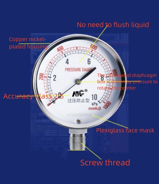 YE-75 Air Gas Differential Pressure Gauge Differential Pressure Indicator 1/4" NPT
