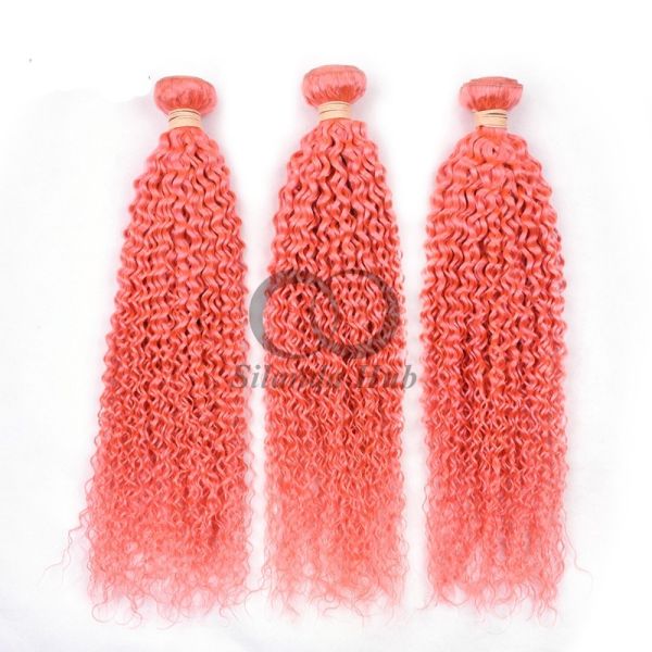 Pink Kinky Curly Remy Human Hair Bundles Sew In Weave Bundles Brazilian Bundle Deals