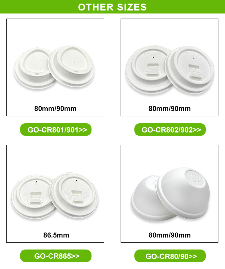 Eco Friendly 100% Compostable Biodegradable 80mm 90mm Bagasse Cup Non Leak Cover For Dessert And Cola