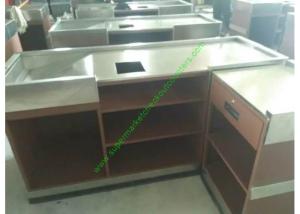 China Coffee Bar And Supermarket Checkout Counter Table / Metal Cash Wrap Counter wholesale