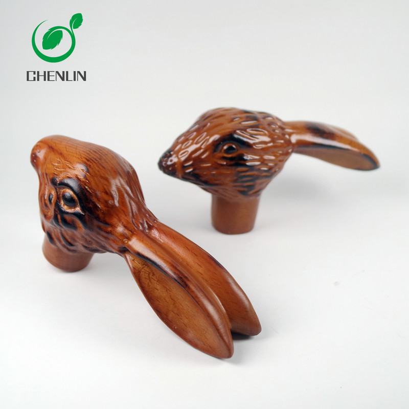 Rabbit Head Wooden Umbrella Handle Harmless Pantone Color Available