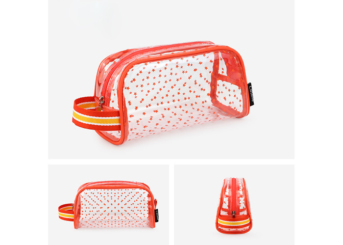 Promotional PVC Transparent Bag , Kids Pencil Case With PP Webbing Stripe Handle