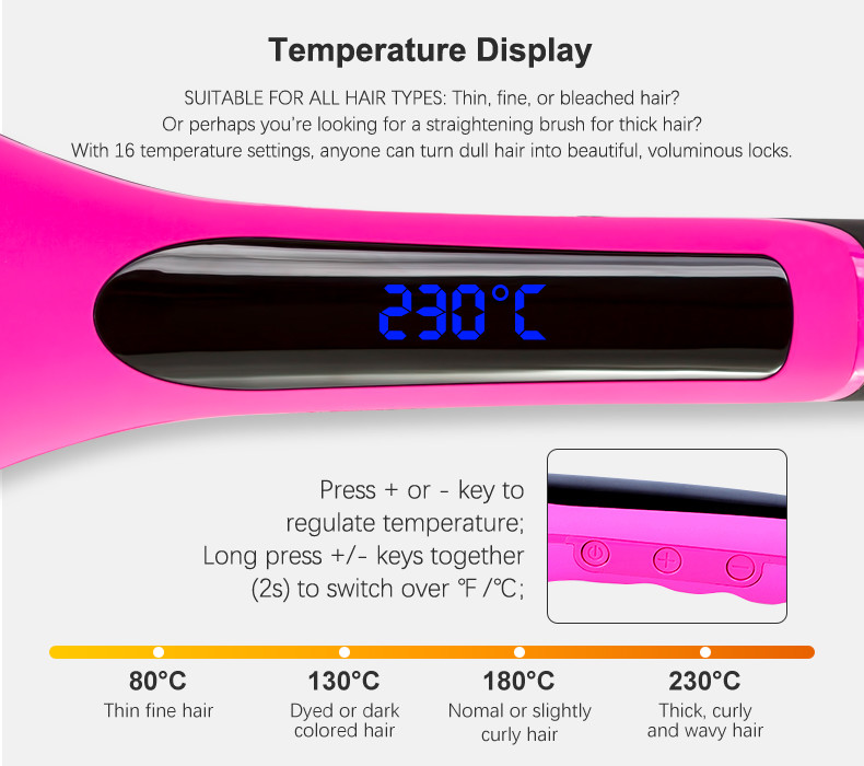 Anti Scald Electric Hair Straightener Brush Comb With MCH Heater