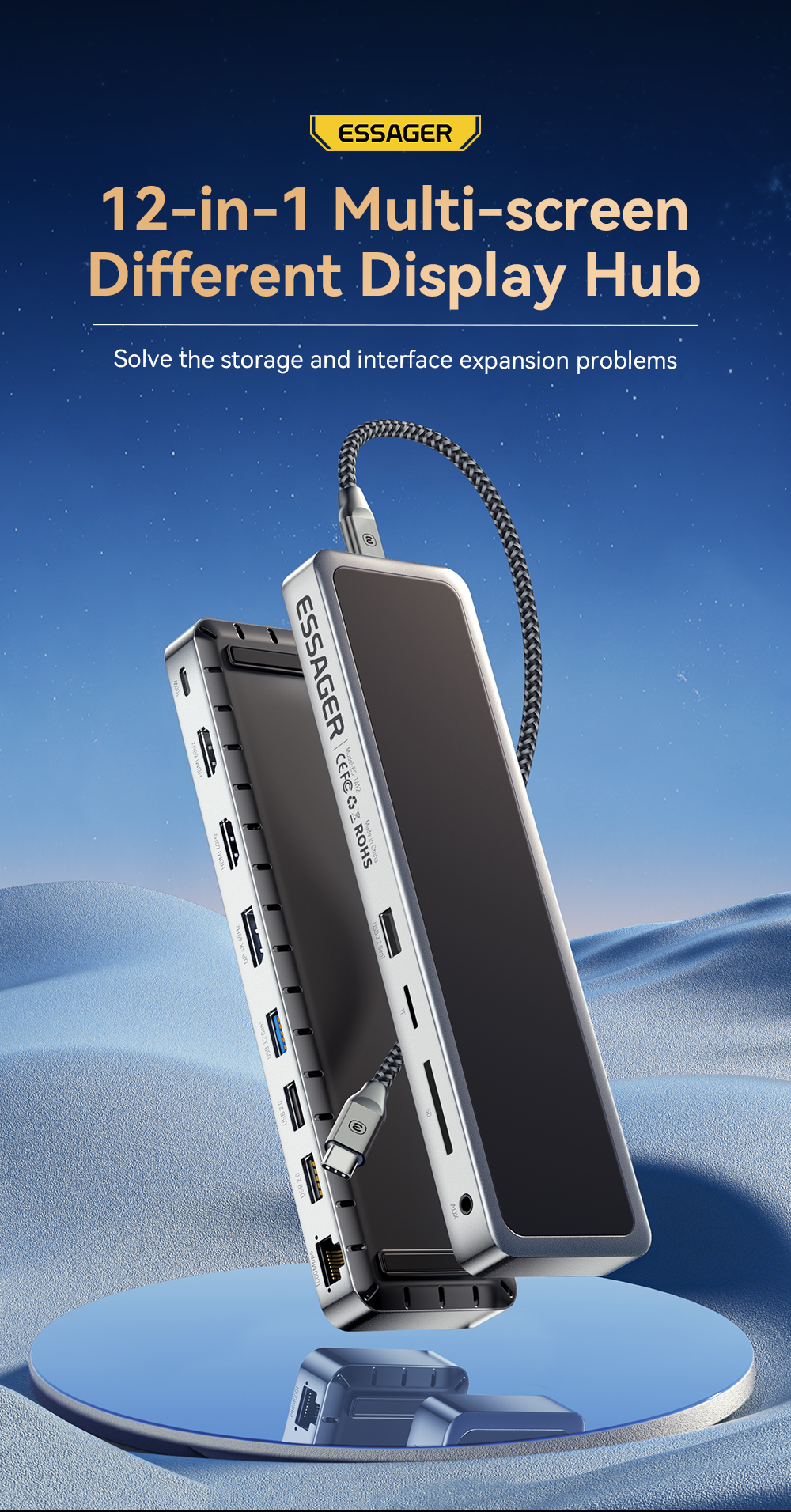 12 In 1 Fast Charging USB Hub 100W With Screen Share Function