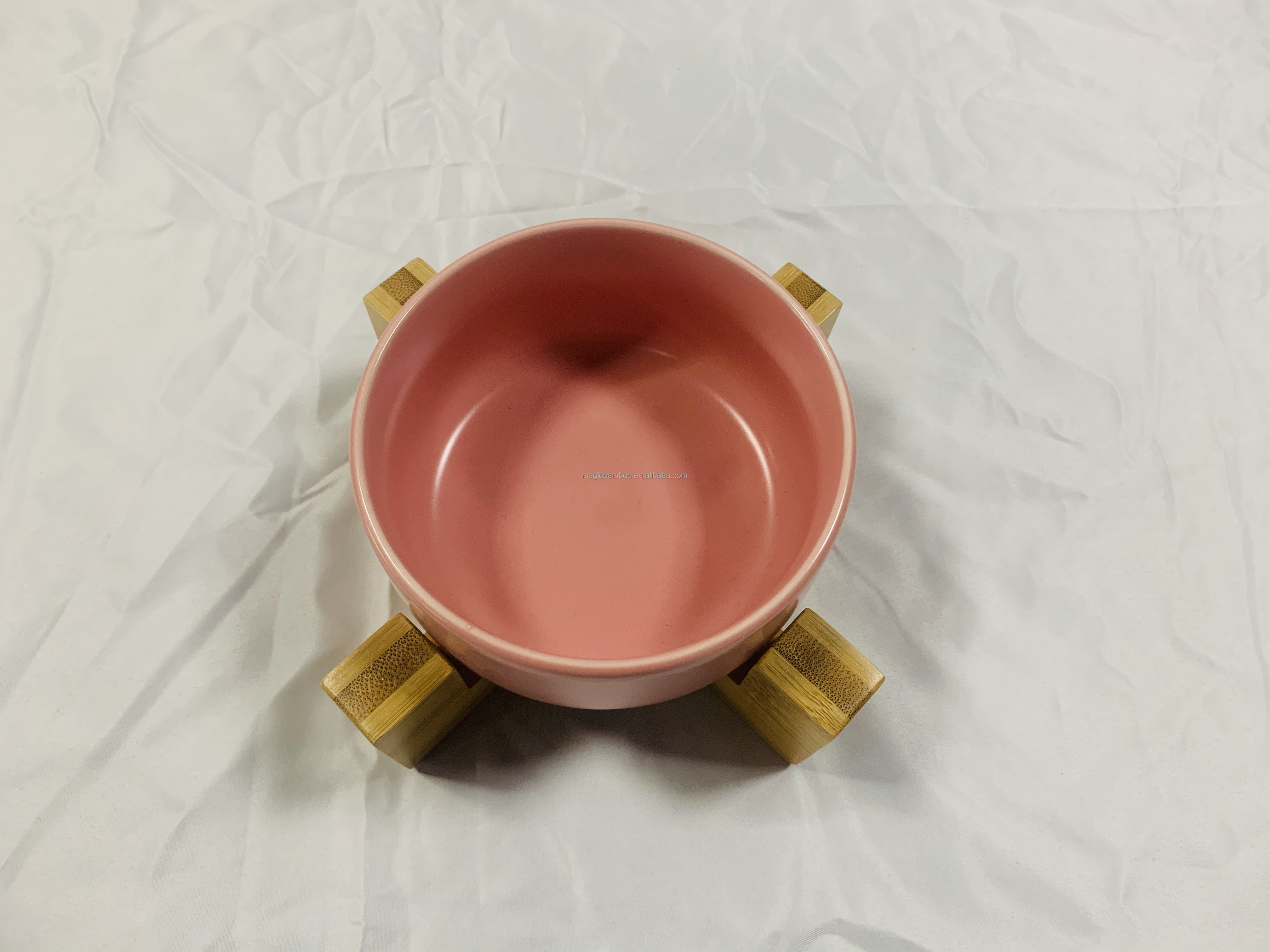 Single Multicolor Dog Bowl Holder Made of Natural Bamboo Add Bowl 7.5cm Height for Outdoor