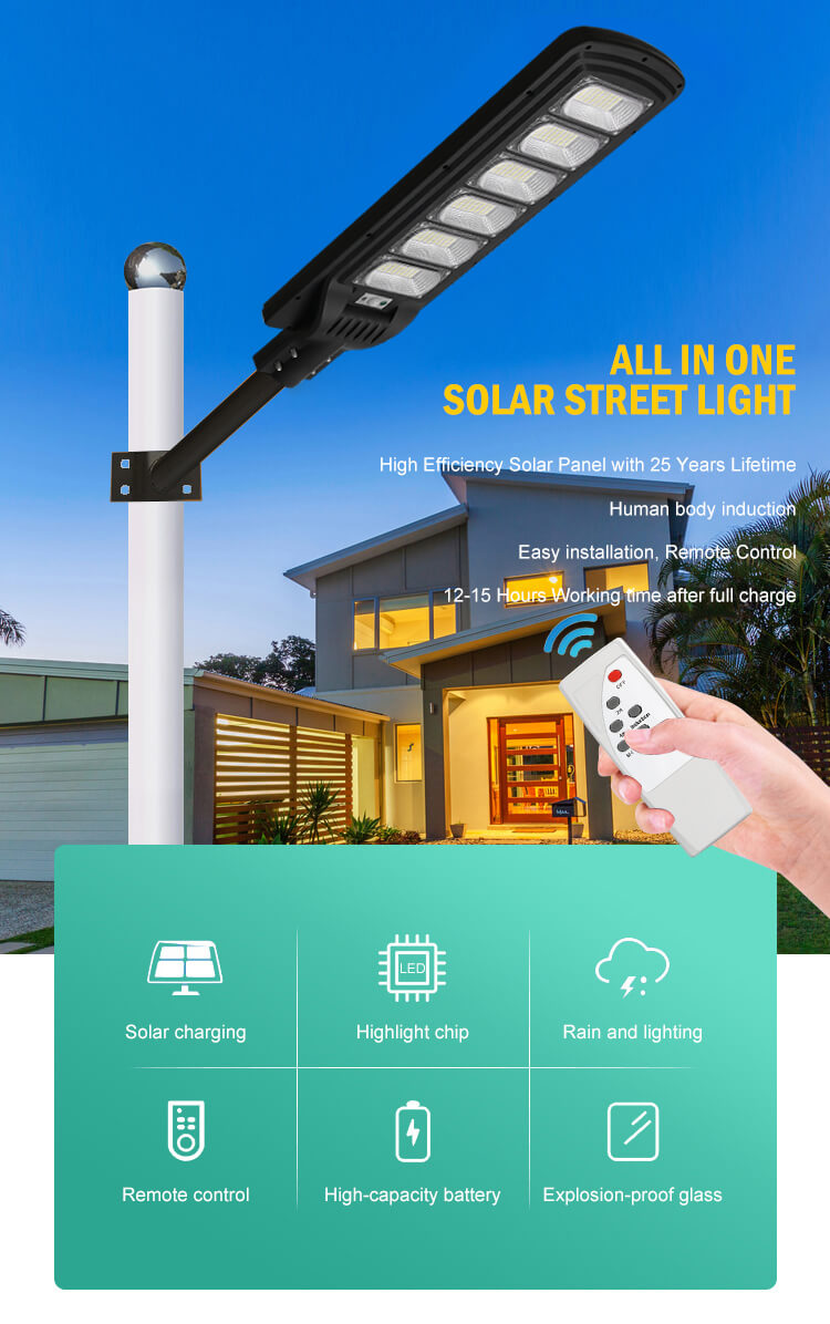 Battery 3.2V/16000MAH 100lm/w 100w 200w 300w Solar Street Light with Remote Control