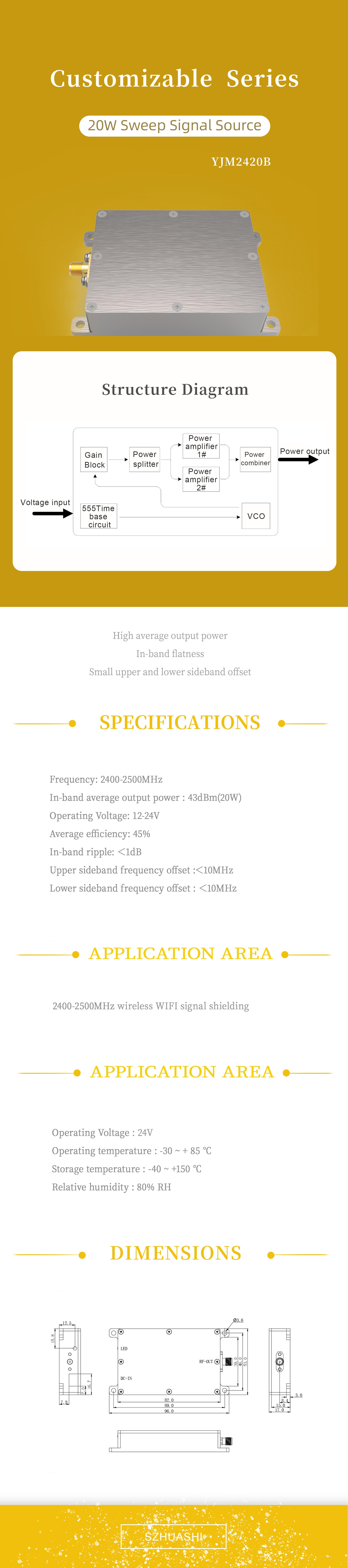 SZHUASHI 20W 2.4G Wireless RF Shield Anti Drone Blocker Jamming Module