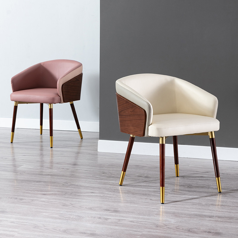 Modern French White Leather Upholstered Dining Chair