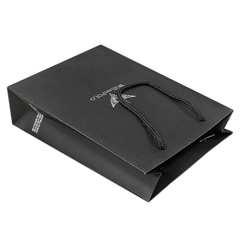 Custom Design Luxury Black Matte Thick Paper Clothing Packaging Gift Shopping Bag With Logo Ribbon And Handle
