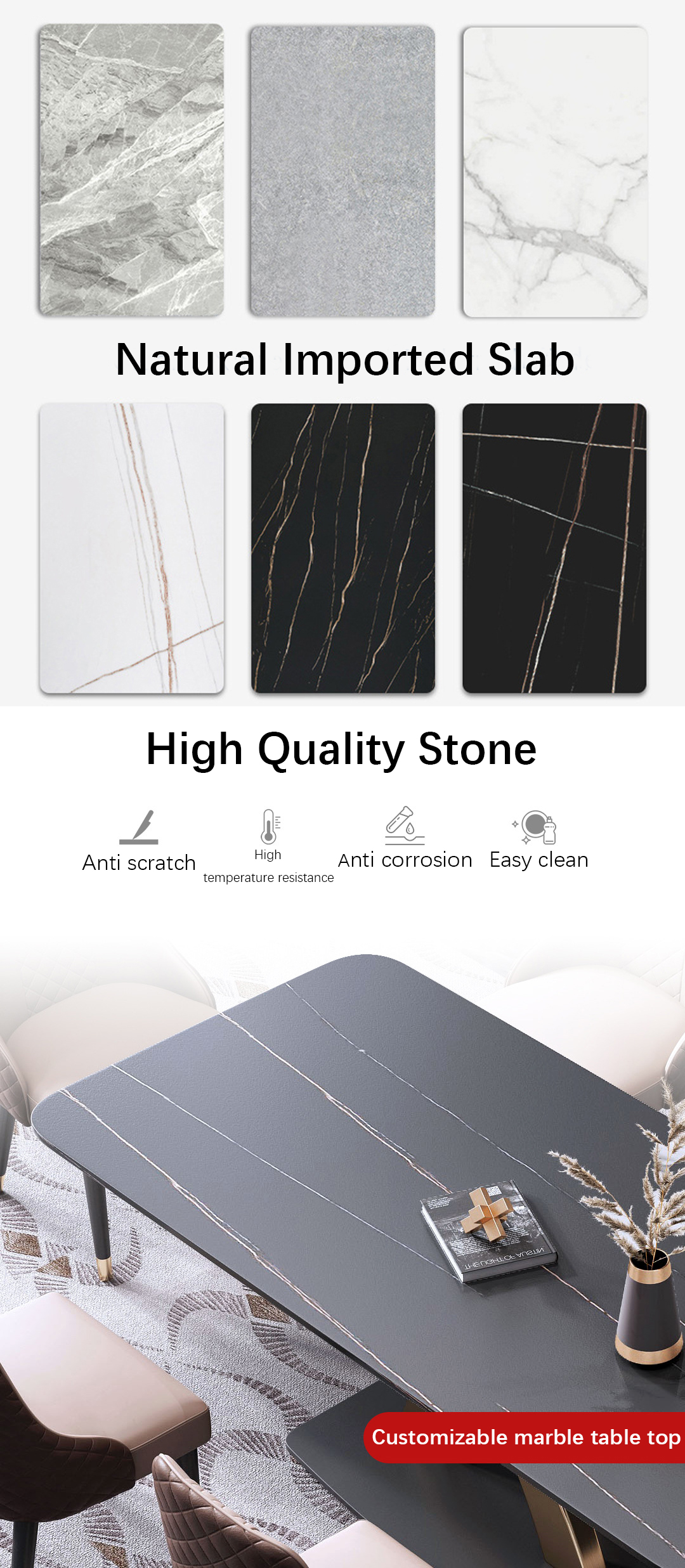 OEM Black Dining Table Marble Onyx Modern Furniture