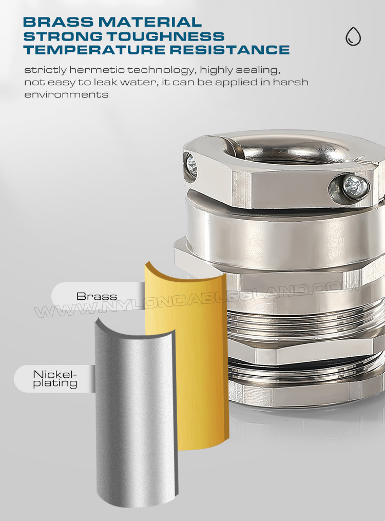 Nickel-Plated Brass IP68 Waterproof PG Cable Glands PG7~PG48 with Pullout Resistant Metal Clamp