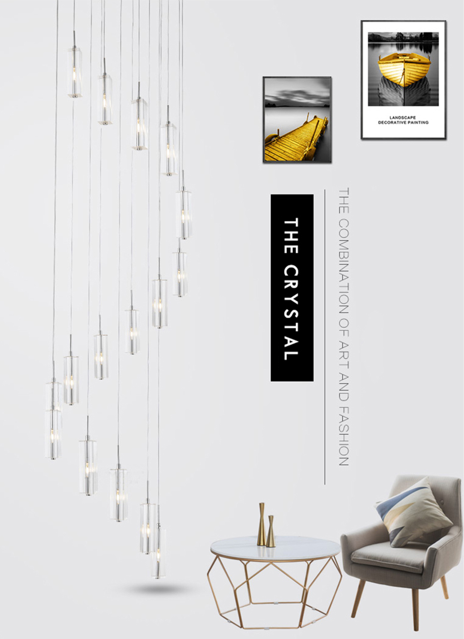 LED Pendant Light Staircase Crystal Chandelier Hanging Lamp Spirl hanging minimalist light(WH-NC-59)