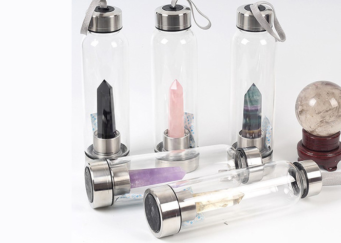 High Borosilicate Glass Drinking Bottles With Hexagonal Crystal Column