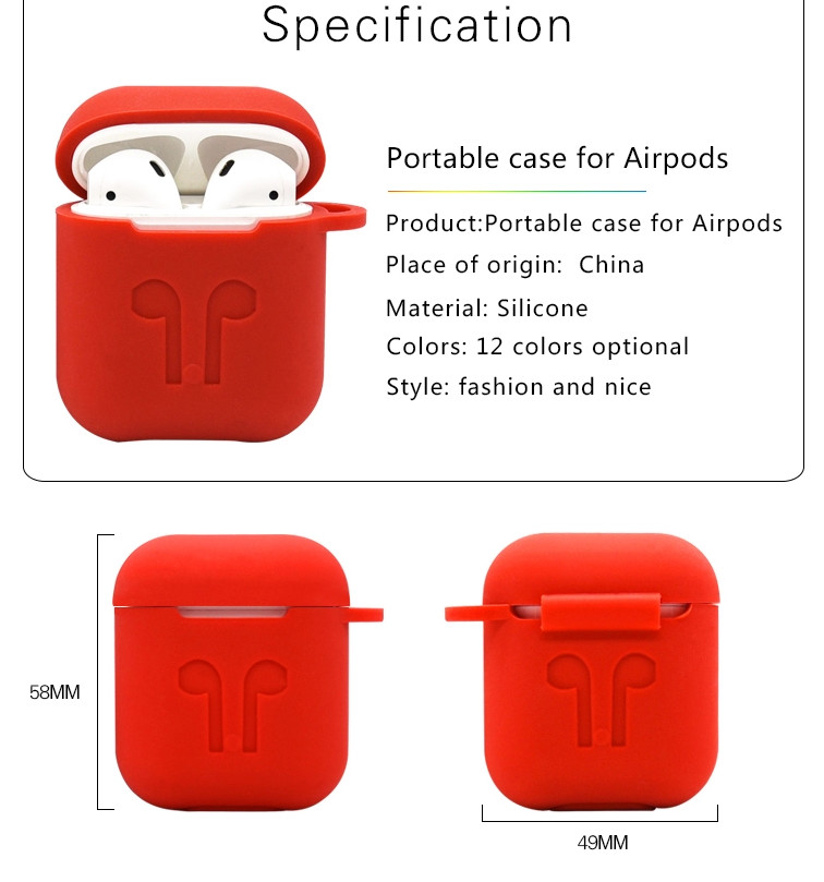 Protective Charging Case Cover For Air Pods Portable Soft Silicone Skin cover case with Carabiner Keychain for Apple Air