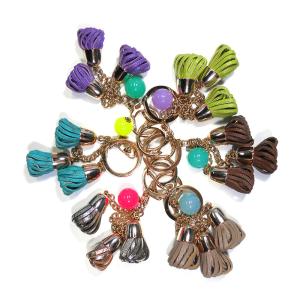 China Chorme Plating Leather Flower Keychain , Ladies Custom Leather Keychains wholesale
