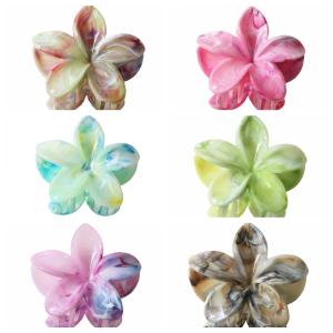 China 8cm marble patterned plumeria Grab Flower ponytail Hair clip Sweet hair shark clip wholesale