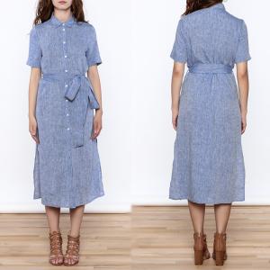 China Women Casual Button Down Solid Midi Linen Dresses ladies wholesale