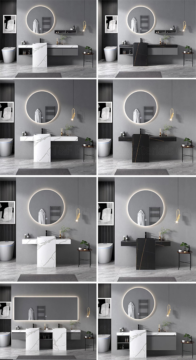 Modern Sintered Stone Slate Freestanding Pedestal Wash Basin Cabinet Set Bathroom Vanities