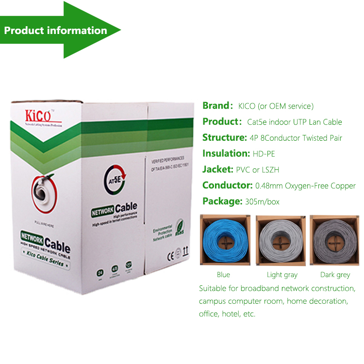 LSZH Jacket Network Cable 305m Box Cat5e Utp Solid Ethernet Lan Cable
