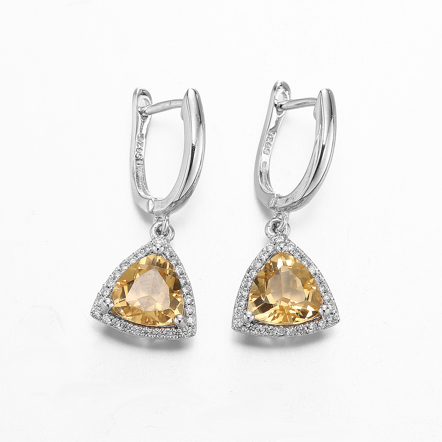 Yellow 925 Sterling Silver Gemstone Earrings 2.6g Silver Citrine Drop Earrings