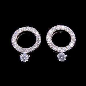 China Customized Sterling Silver Round Earrings / Cubic Zirconia Bulk White Gold Earrings wholesale