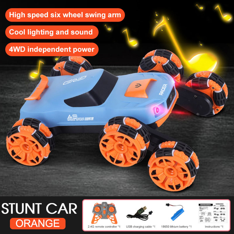 50M Remote Distance Large Six Wheeled Stunt Vehicle with Swing Arm and Tipping Bucket