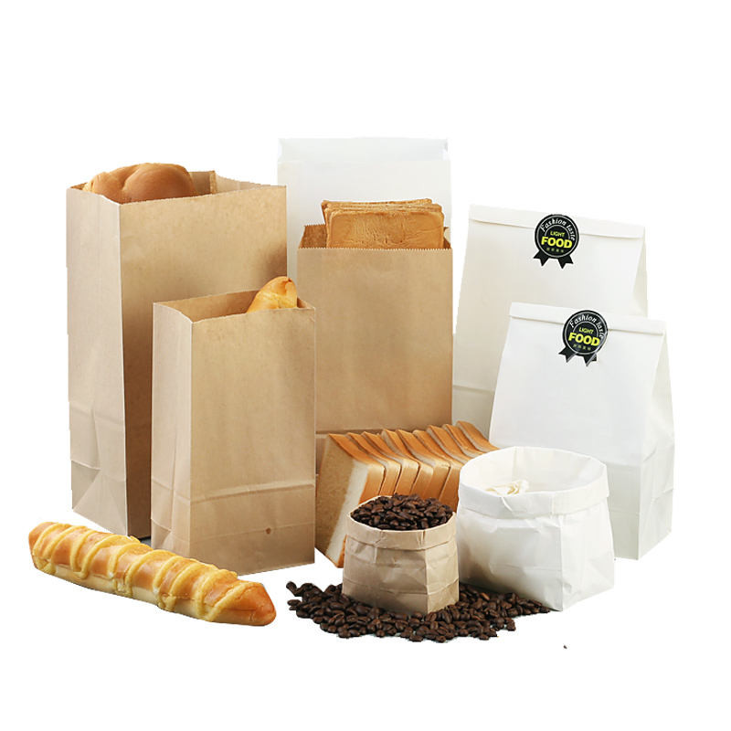 Food Grade Customized Printed Greaseproof Sandwich Hot Dog Packaging Brown or White Takeaway Kraft Paper Bag