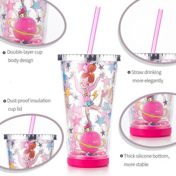 Anti-leak DIY Sticker Straw Cup Portable And Convenient Drinking Cup High Appearance Student Plastic Cup