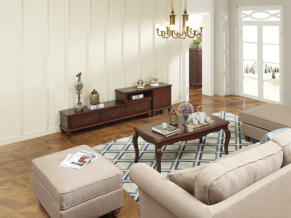 Rubber Wood Home Living room Leisure Amercian Furniture TV wall unit By Floor stand and Combine Cabinet with Hanger rack