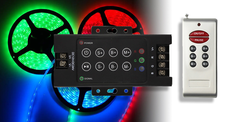 RF 8 Keys LED RGB Controller 720W DC 12V 24V With Iron Case 3 Channel